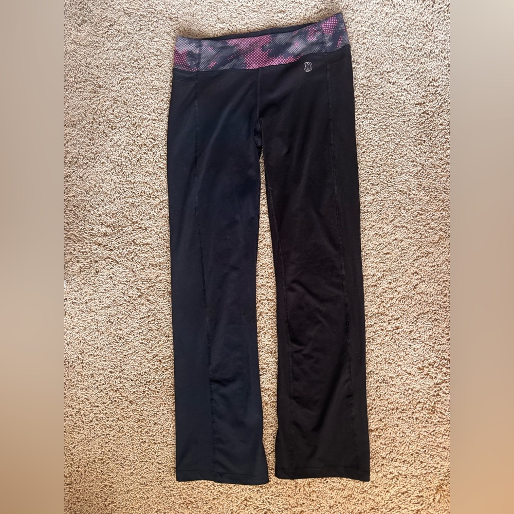 Black Athletic Yoga Pants with Subtle Logo and colorful waistband
